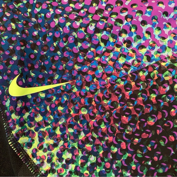 Nike Pro Hypercool Multicolor Print, Black Sheer Mesh Insets Cropped Leggings,M - Picture 10 of 16